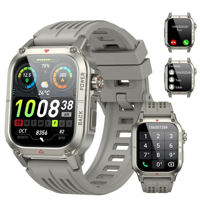 Smart Watches for Men (Answer/Make Calls), 1.91'' HD Fitness Outdoor Sports Rugged Smart Watch for Android and iPhone, Waterproof Fitness Tracker with 100+ Sport Modes, Watches for Men, Gray