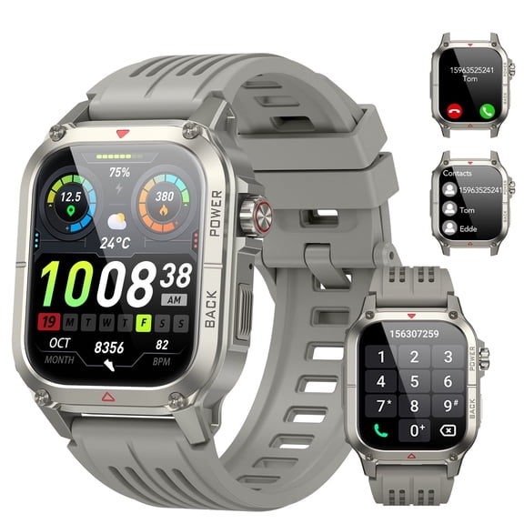 Tikland Smart Watches for Men (Answer/Make Calls), 1.91'' HD Fitness Outdoor Sports Rugged Smart Watch for Android and iPhone, Waterproof Fitness Tracker with 100+ Sport Modes, Watches for Men, Gray