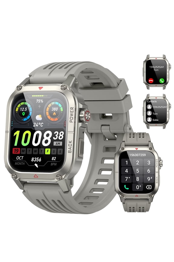 Smart Watches for Men (Answer/Make Calls), 1.91'' HD Fitness Outdoor Sports Rugged Smart Watch for Android and iPhone, Waterproof Fitness Tracker with 100+ Sport Modes, Watches for Men, Gray
