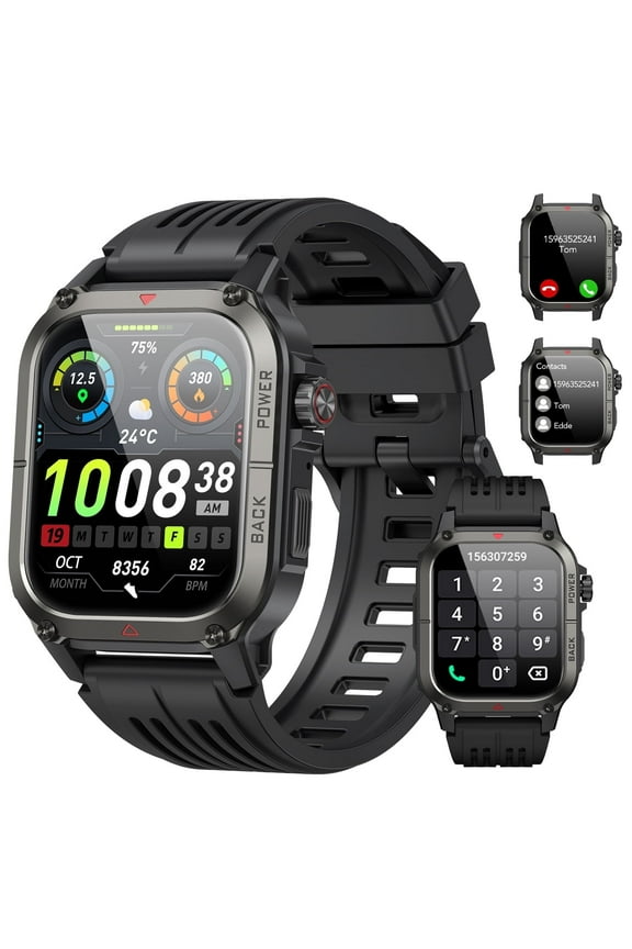 Smart Watches for Men Answer/Make Calls 1.91'' HD Rugged Smart Watch Fits for Android and iPhone, Waterproof Fitness Tracker with 100+ Sport Modes, Watches for Men, Black