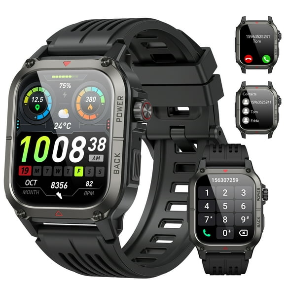 Tikland Military Smart Watches for Men Answer/Make Calls 1.91'' HD Rugged Smart Watch Fits for Android and iPhone, Waterproof Fitness Tracker with 100+ Sport Modes, Watches for Men, Black