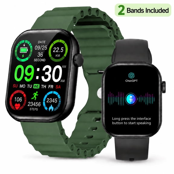 Smart Watches for Men Women with ChatGPT AI Assistant, fits for Android & iPhone, 2 Straps, 2.01" HD Display Fitness Tracker, Bluetooth Calling, Heart Rate & Sleep Monitor, IP68 Waterproof, for Gift