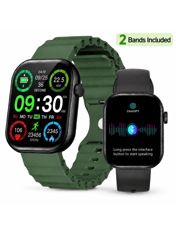 Smart Watches for Men Women with ChatGPT AI Assistant, fits for Android & iPhone, 2 Straps, 2.01" HD Display Fitness Tracker, Bluetooth Calling, Heart Rate & Sleep Monitor, IP68 Waterproof, for Gift