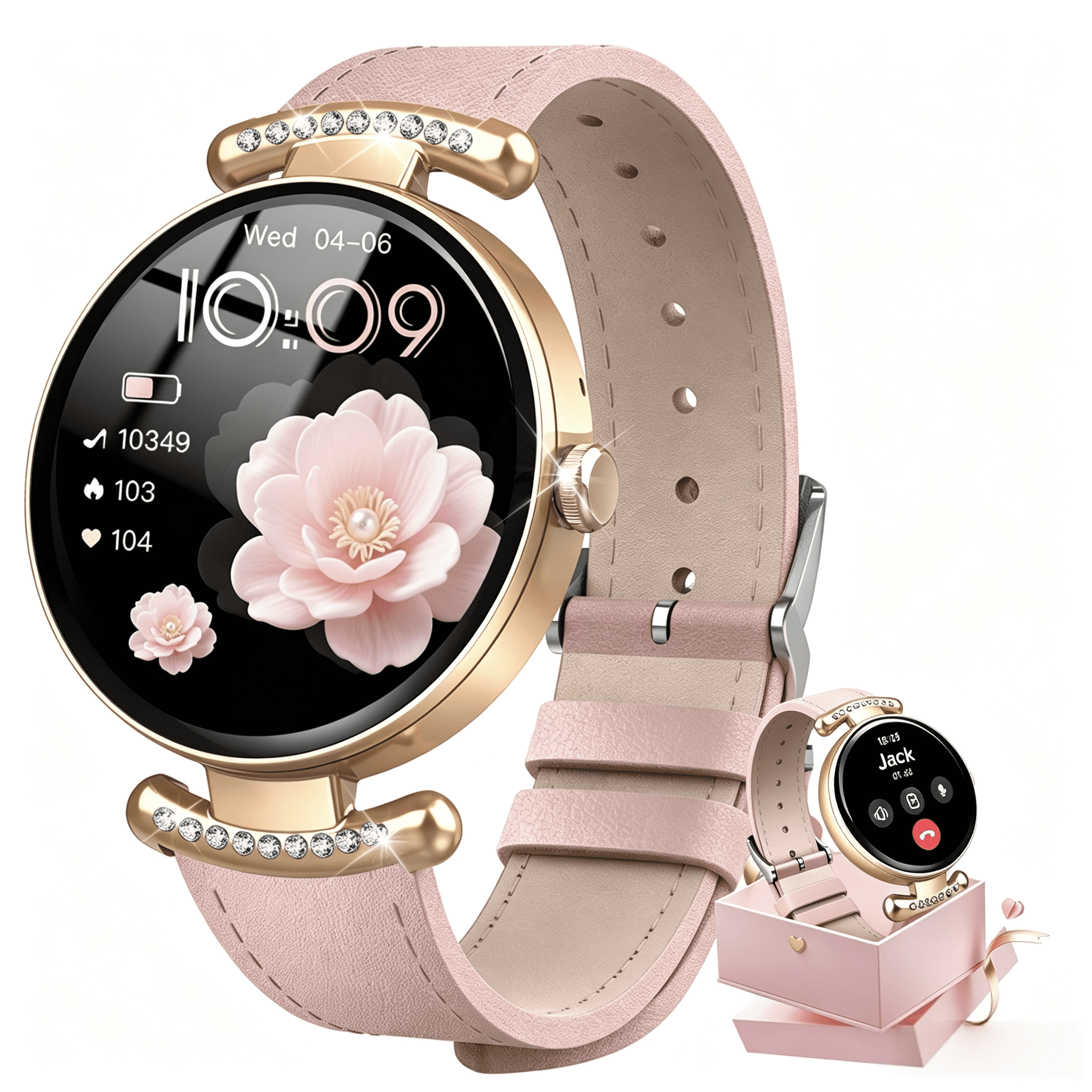 Smart Watches for Women, 1.2'' AMOLED HD Round Screen Fitness Trackers with Bluetooth Call (Answer/Make/Text), 100+ Sports Mode, IP68 Waterproof Women Smart Watch for Android IOS