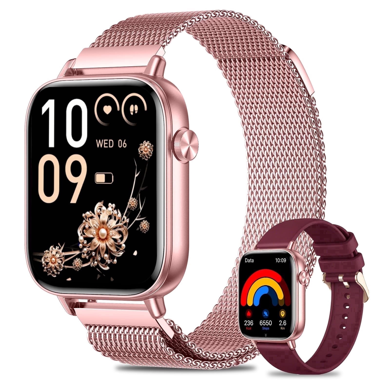 Smart Watches for Women,1.83" HD Fitness Tracker with 2 Bands,Answer/Make Calls Smart Watch,Sleep/Step Tracking,100+ Sport Modes,Smartwatch Android/iPhone Compatible Gift ( Pink)