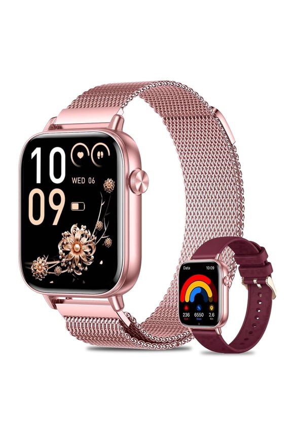 Smart Watches for Women,1.83" HD Fitness Tracker with 2 Bands,Answer/Make Calls Smart Watch,Sleep/Step Tracking,100+ Sport Modes,Smartwatch Android/iPhone Compatible Gift ( Pink)