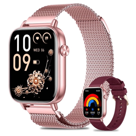 Smart Watches for Women,1.83" HD Fitness Tracker with 2 Bands,Answer/Make Calls Smart Watch,Sleep/Step Tracking,100+ Sport Modes,Smartwatch Android/iPhone Compatible Gift ( Pink)