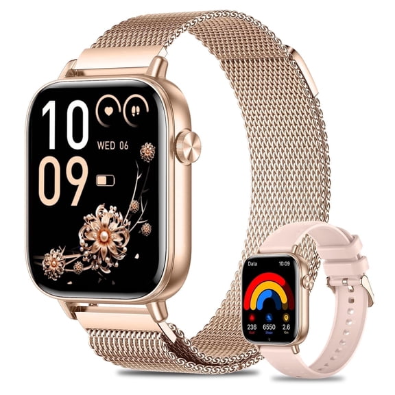 Smart Watches for Women,1.83" HD Fitness Tracker with 2 Bands,Answer/Make Calls Smart Watch,Sleep/Step Tracking,100+ Sport Modes,Smartwatch Android/iPhone Compatible Gift (Rose Gold)