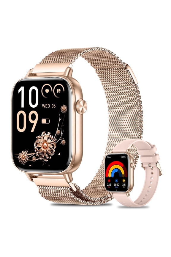 Smart Watches for Women,1.83" HD Fitness Tracker with 2 Bands,Answer/Make Calls Smart Watch,Sleep/Step Tracking,100+ Sport Modes,Smartwatch Android/iPhone Compatible Gift (Rose Gold)
