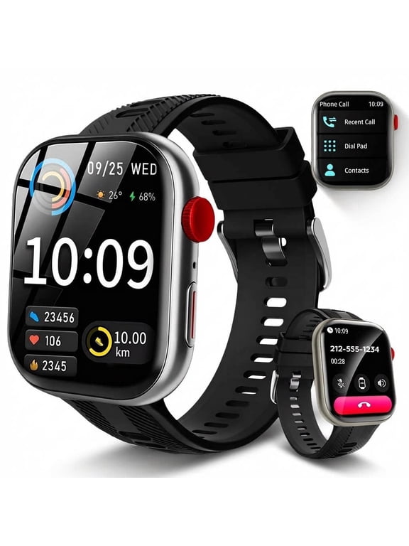 2.01 inch Smart Watch for Android and IPhone, Smartwatch for Women Men with 120+ Modes, Fitness Trackers with Bluetooth Call / IP68 Waterproof, Best Gift, Black
