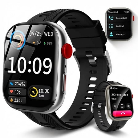2.01 inch Smart Watch for Android and IPhone, Smartwatch for Women Men with 120+ Modes, Fitness Trackers with Bluetooth Call / IP68 Waterproof, Best Gift, Black