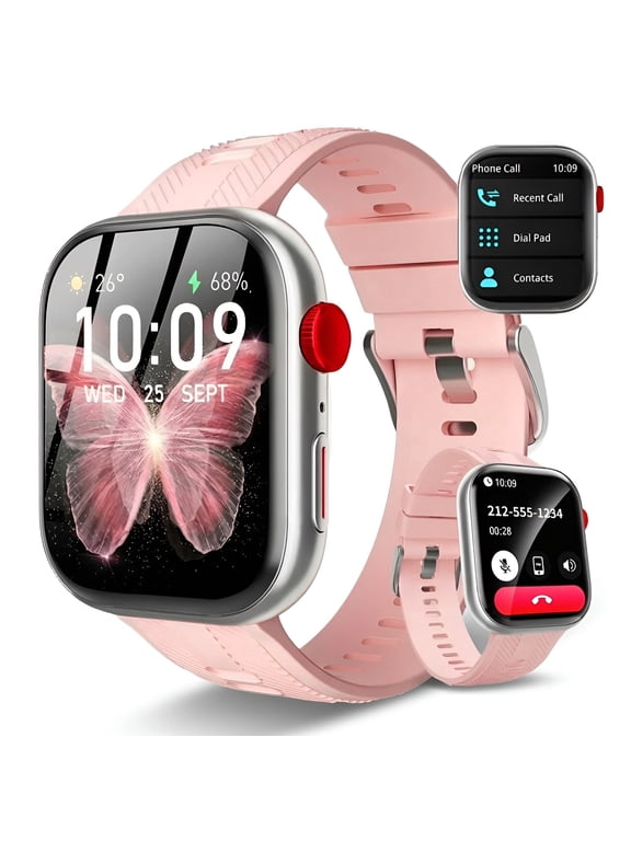 2.01 inch Smart Watch for Android and IPhone, Smartwatch for Women Men with 120+ Sports Modes, Fitness Trackers with Bluetooth Call / IP68 Waterproof, Best Gift, Pink