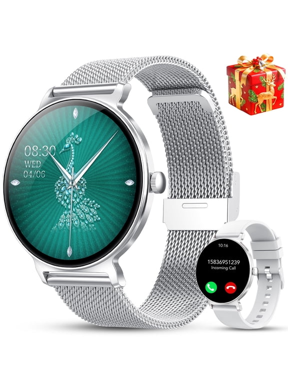Smart Watch for Women, 1.27" Thin Face Fitness Tracker with Bluetooth Calls(Answer&Make), Smart Watch Fits for Android and iPhone, IP68 Waterproof, 110+ Sport Modes Smartwatch (2 Strap)