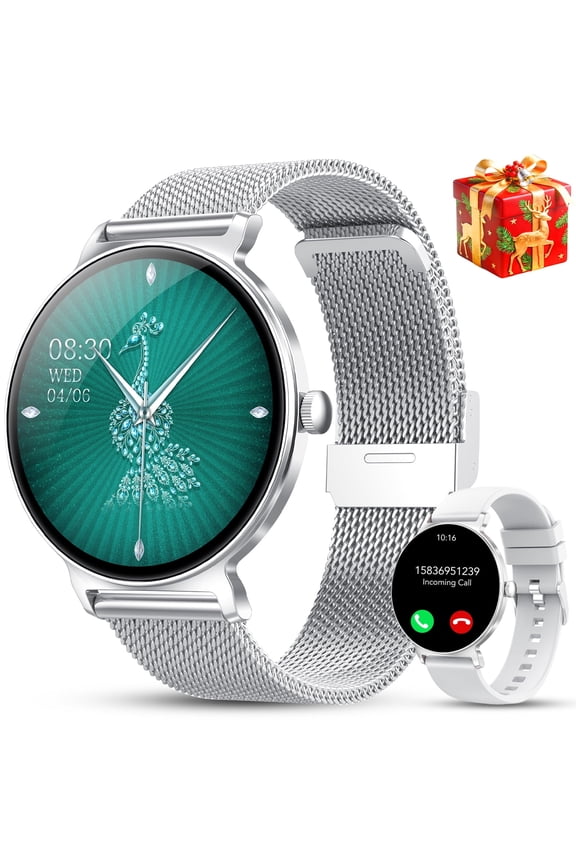 Smart Watch for Women, 1.27" Thin Face Fitness Tracker with Bluetooth Calls(Answer&Make), Smart Watch Fits for Android and iPhone, IP68 Waterproof, 110+ Sport Modes Smartwatch (2 Strap)