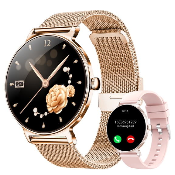 Smart Watch for Women, 1.27" Thin Face Fitness Tracker with Bluetooth Calls(Answer&Make), Smart Watch Fits for Android and iPhone, IP68 Waterproof, 110+ Sport Modes Smartwatch (2 Strap), Pink