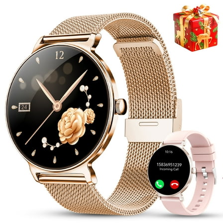 Smart Watch for Women, 1.27" Thin Face Fitness Tracker with Bluetooth Calls(Answer&Make), Smart Watch Fits for Android and iPhone, IP68 Waterproof, 110  Sport Modes Smartwatch (2 Strap), Pink