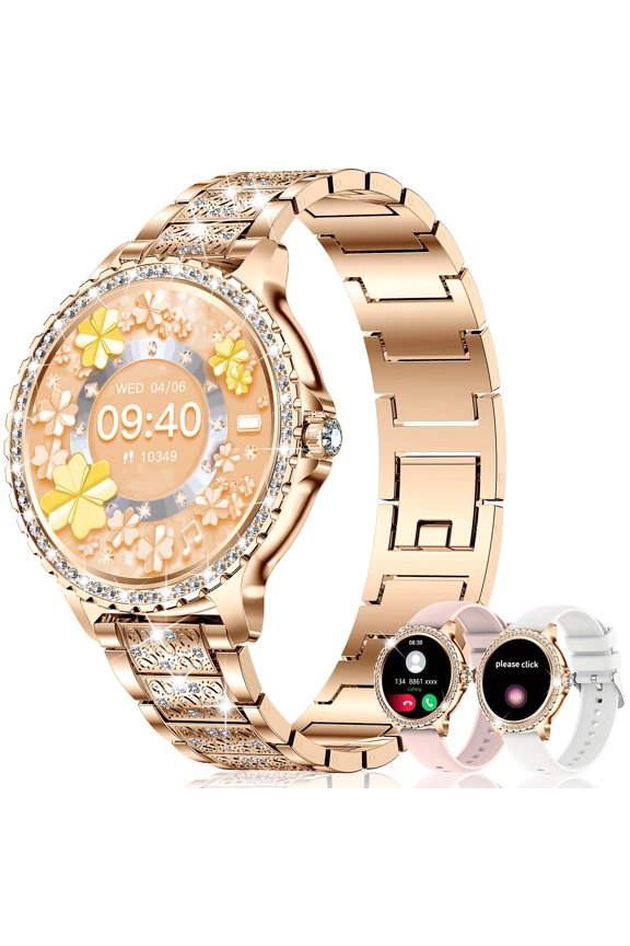 Vosoirsi Women's Smartwatch, 1.32 Inch Diamond Design, Call Function, Menstrual Tracker, 110 Sports Modes