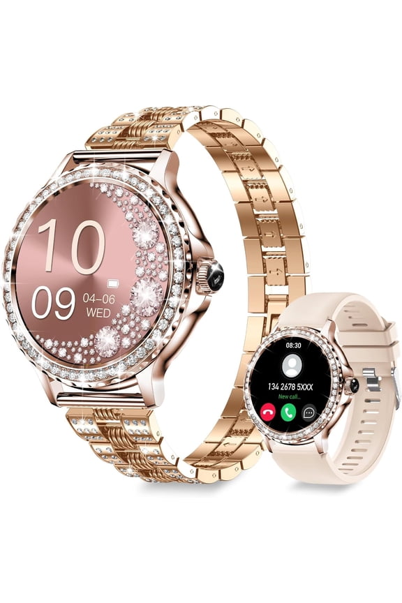 Smart Watches for Women (Answer/Make Call) with Diamonds, 1.3”HD Screen Bluetooth Smartwatch for Android iOS Phones, IP68 Waterproof Fitness Activity