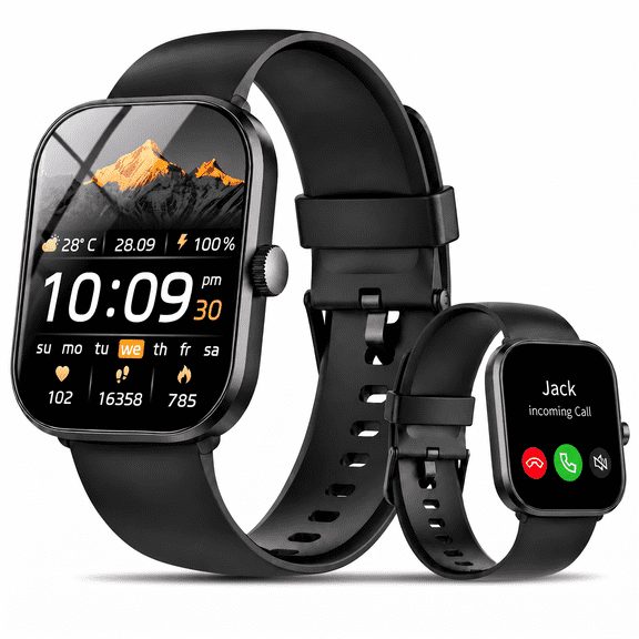 Smart Watch for Men Women, 1.95" AMOLED Fitness Tracker with Bluetooth Calls(Answer&Make), 100+ Sport Modes Smart Watches, IP68 Waterproof SmartWatch Compatible with Android and iPhone, Black
