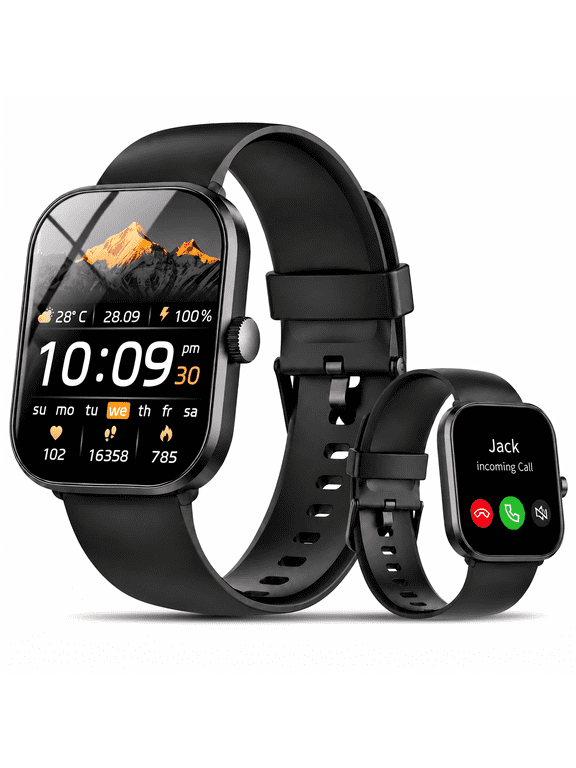 Smart Watch for Men Women, 1.95" AMOLED Fitness Tracker with Bluetooth Calls(Answer&Make), 100+ Sport Modes Smart Watches, IP68 Waterproof SmartWatch Compatible with Android and iPhone, Black