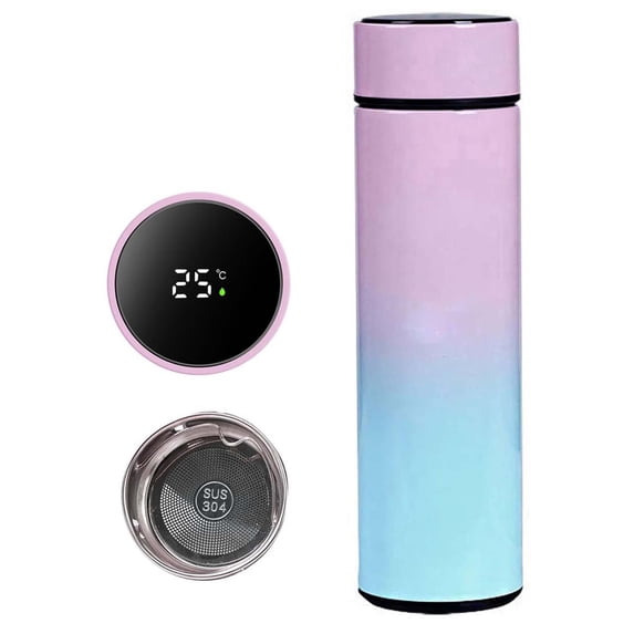 Smart Water Bottle with Led Temperature Display, Vacuum Insulated Stainless Steel, Leak Proof Sports Bottle, Keeps Cold/Hot 12 Hours, 1X Temperature-Indicating Smart Thermos Cup Multicolor