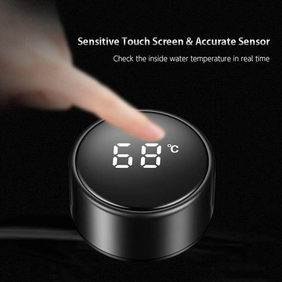 Smart Water Bottle Stainless Steel Vacuum Flask,Travel Mug with Smart LCD Touch Screen, Keep Hot Or Cold, Car Portable Travel Tea Coffee Vacuum Thermo Cup,Insulated Water Bottle(Black)