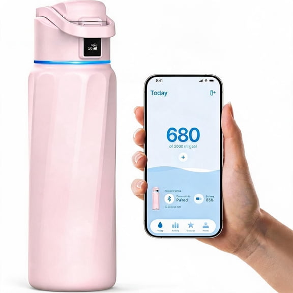Smart Water Bottle Tracker with Hydration Reminder 32 Ounces Pink