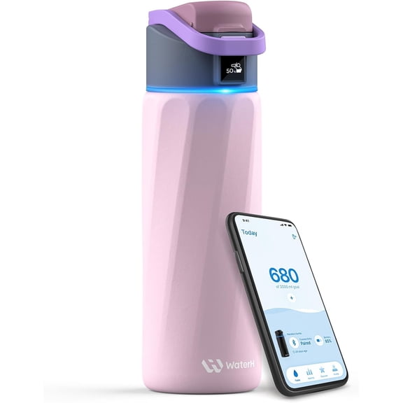 Smart Water Bottle with Drink Reminder 24 Ounces BPA-Free Stainless Steel Vacuum Insulated Wide Mouth Tracker Bottle Pink