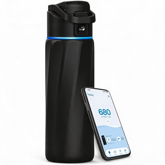 Smart Water Bottle with Hydration Reminder 24 Ounces Black