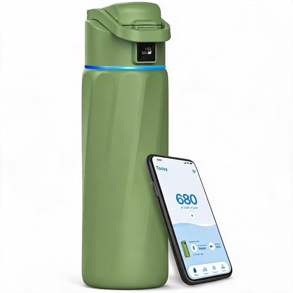 Smart Water Bottle with Hydration Reminder 24 Ounces Green