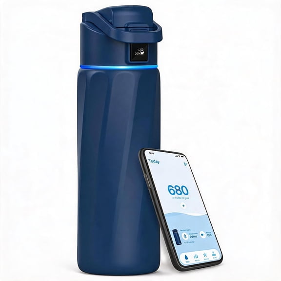 Smart Water Bottle with Hydration Reminder 24 Ounces Navy Blue