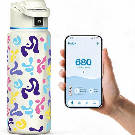 Smart Water Bottle with Hydration Reminder 32 Ounces Graffiti