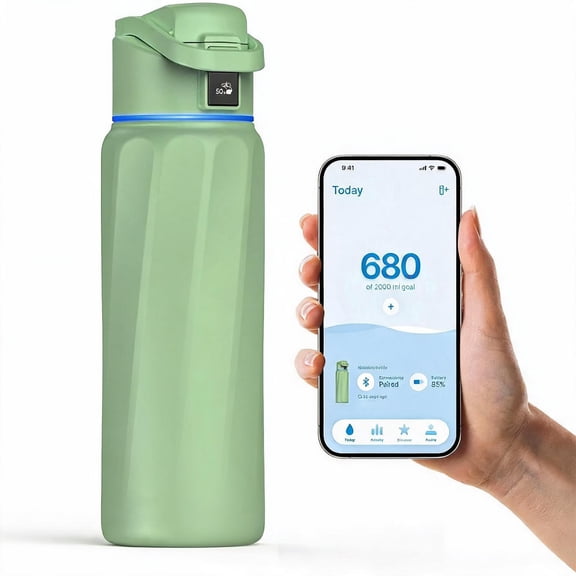 Smart Water Bottle with Hydration Reminder 32 Ounces Green
