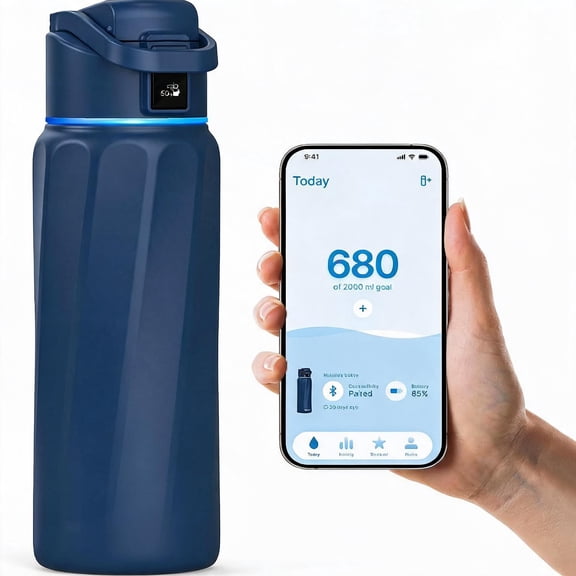 Smart Water Bottle with Hydration Reminder 32 Ounces Navy Blue