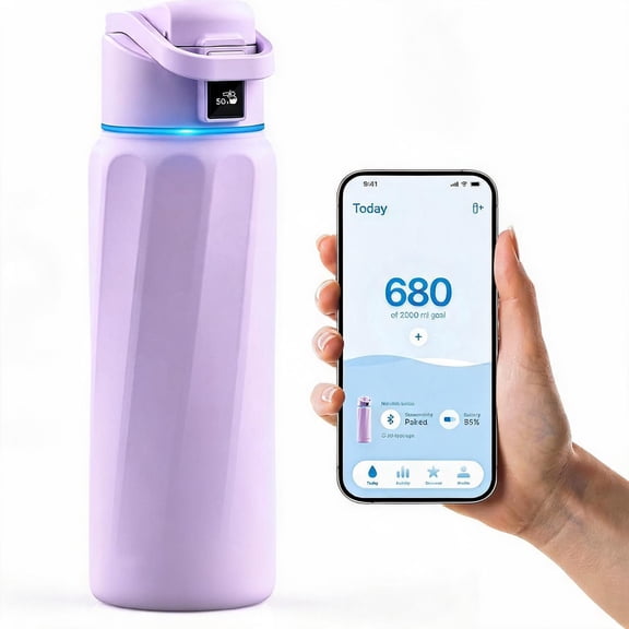 Smart Water Bottle with Hydration Reminder 32 Ounces Purple