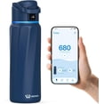 thumbnail image 1 of Smart Water Bottle with Reminder & Tracker, Double Wall Vacuum Insulated Stainless Steel, 32 oz, Navy Blue, Straw Cap, 1 of 7