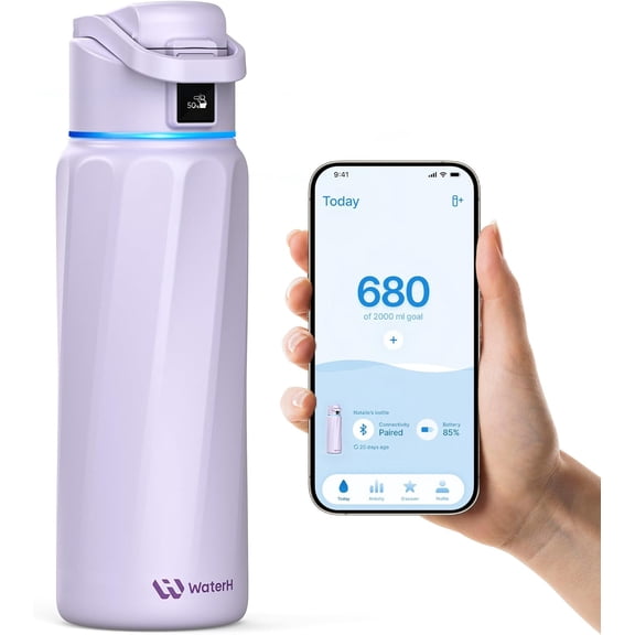 Smart Water Bottle with Reminder and Tracker Double Wall Vacuum Insulated Stainless Steel 32 Ounces Purple