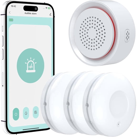 Smart Water Leak Detector, GreenVation WiFi Water Sensor with APP Push and Sound Alarm, 5-Year Battery Life, Suit for Home, Basement, Kitchen, 3 Pack