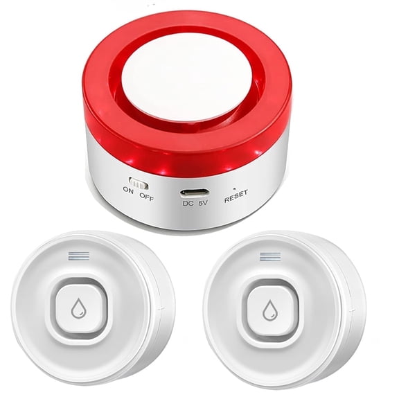 Smart Water Leak Detector, Water Leakage Alarm Kit: 1 Smart Siren + 2Leak Sensor, with App Alerts and 100dB Adjustable Sound, for Drip or Flooding in Kitchen Bathroom Basement (2.4G WiFi)