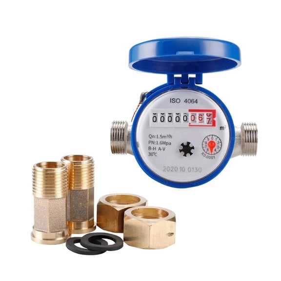 Smart Water Meter Digital Pointer Flow Measuring Instrument Home Tools with Copper Fitting