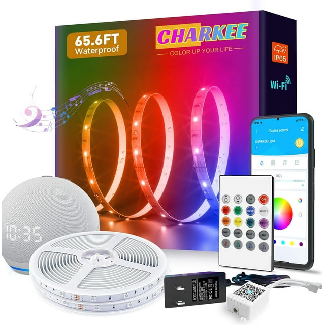 Smart Waterproof Led Strip Lights Outdoor,65.6ft IP65 WiFi Led Lights