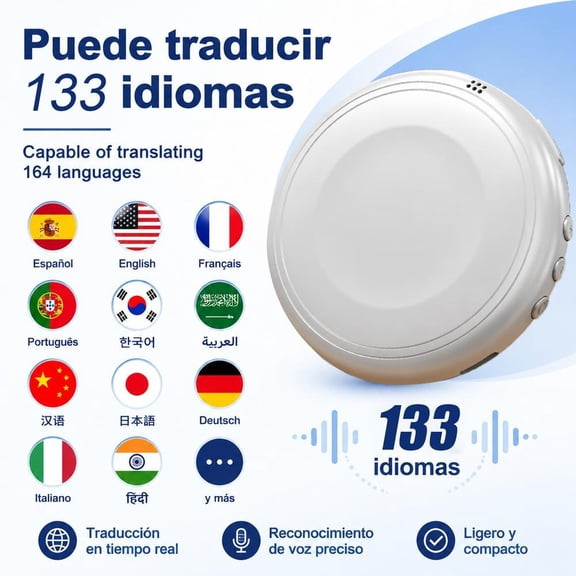 Smart Wearable AI Translator Device 133 Languages Real Time Two Way Speech Interpreter Bluetooth 5.4 Speaker Foreign Language Tutor Device