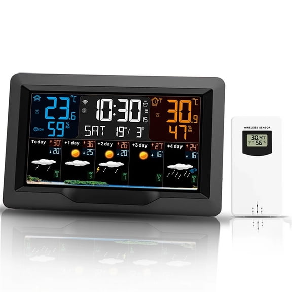 Smart Weather Station Indoor Outdoor Temperature Humidity Meter Weather Forecast Large Color Screen Weather Clock ,Easy to Operate