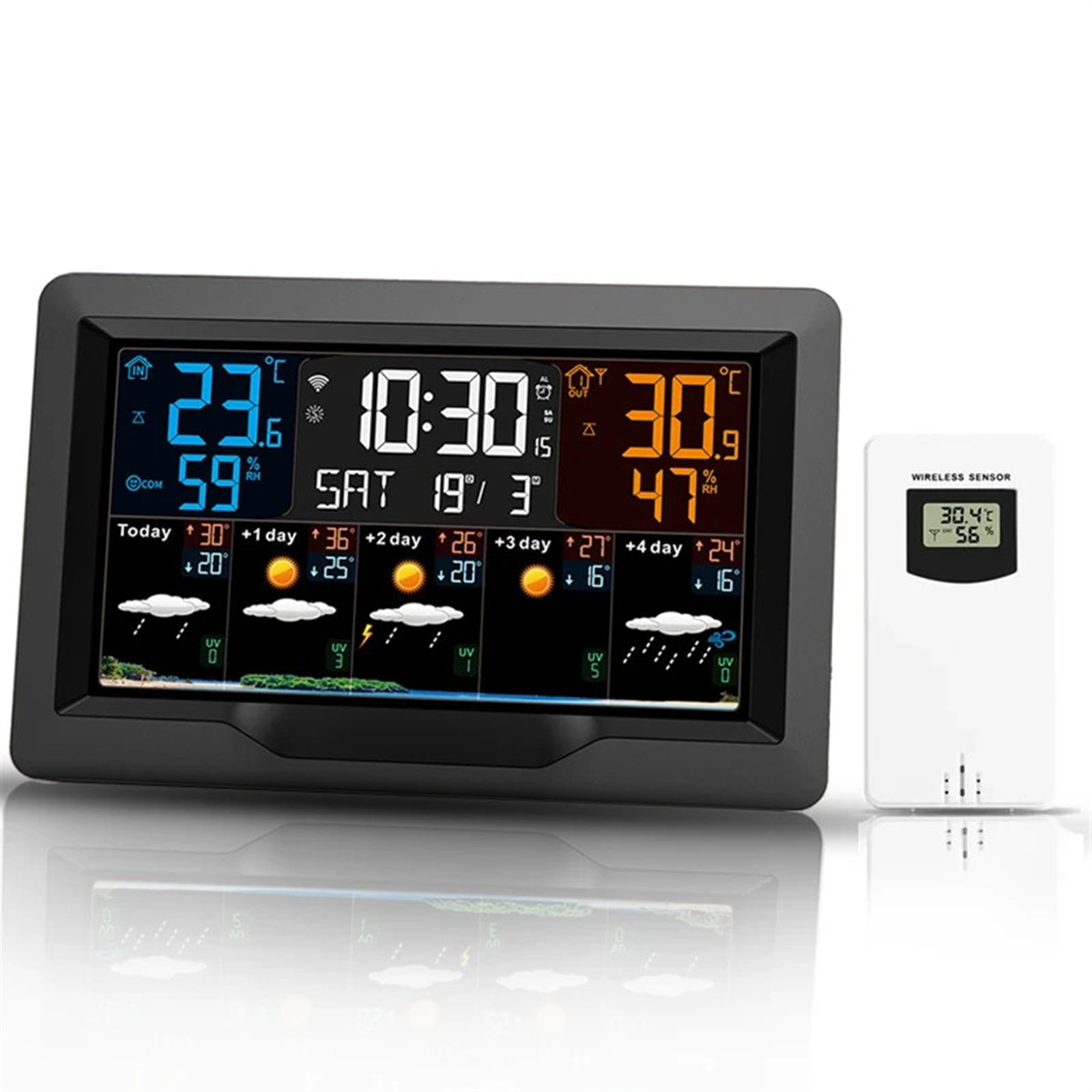 Smart Weather Station Indoor Outdoor Temperature Humidity Meter Weather Forecast Large Color Screen Weather Clock