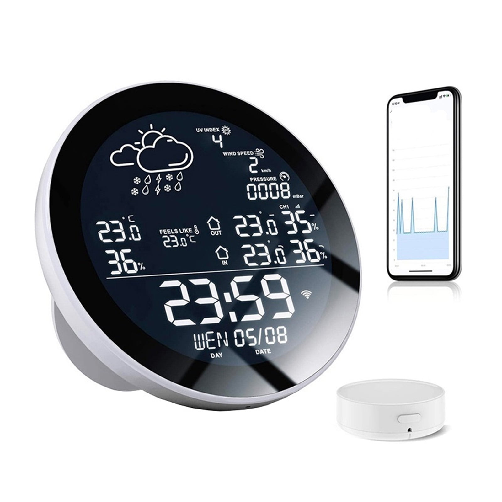 Smart Weather Station Temperature and Meter Large Weather Clock Temp ...