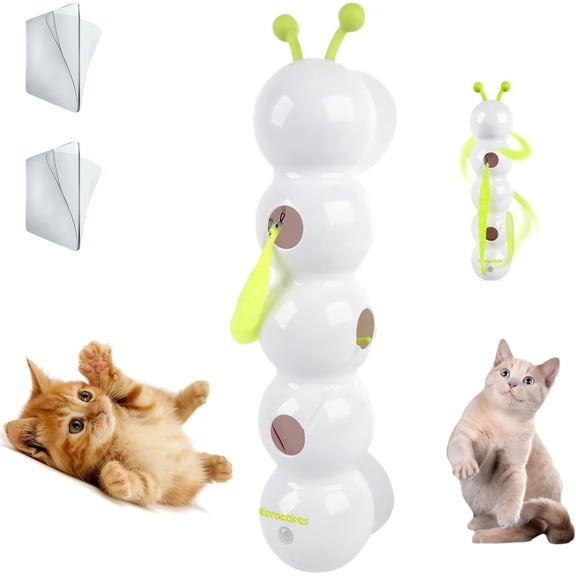 Smart Whack-A-Worm Interactive Cat Toy - Automatic Motion Sensing Caterpillar Teaser with Suction Base - USB Rechargeable Electronic Enrichment for Solo Play (Interactive Cat Toy)