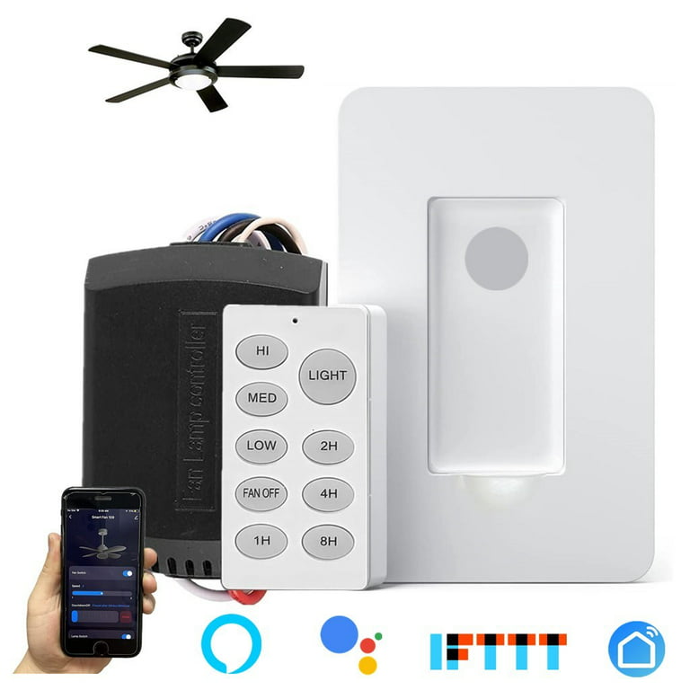 Smart Wi-Fi Ceiling Fan & Light Remote Control Kit Fan Speed Time Lights on/ off Scene Remote Control, add a Ceiling Fan no in-Wall Wiring Compatible  with Alexa & Google Home Smart Life
