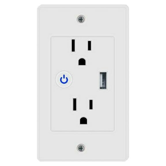 Smart Wi-Fi  In Wall Outlet one USB Port 2 independent Sockets Work with Alexa, Google Assistant, App Control