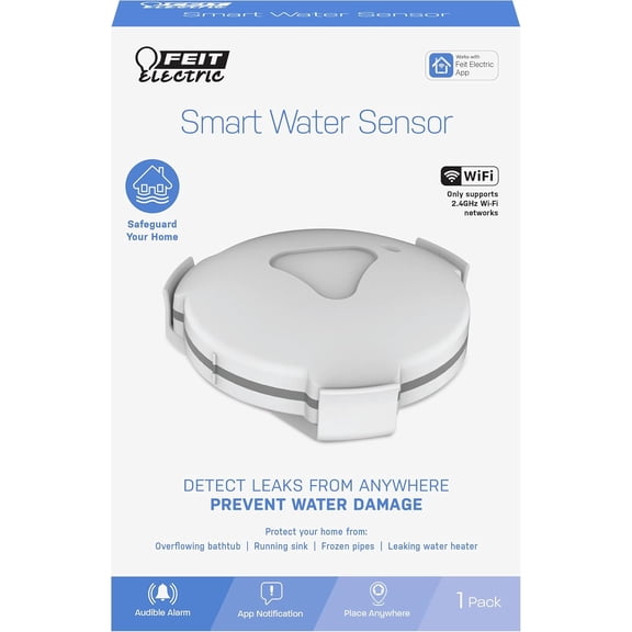 Smart Wi-Fi Water Leak Sensor with Audible Alarm, Wireless, Indoor/Outdoor, 24/7 Home Security System with le App Notification, Battery Operated, No Hub Required, H2O/WiFi