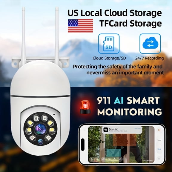 Smart WiFi 360° Security Camera: PTZ, Night Vision, Motion Alarm & 2-Way Audio for Home/Store